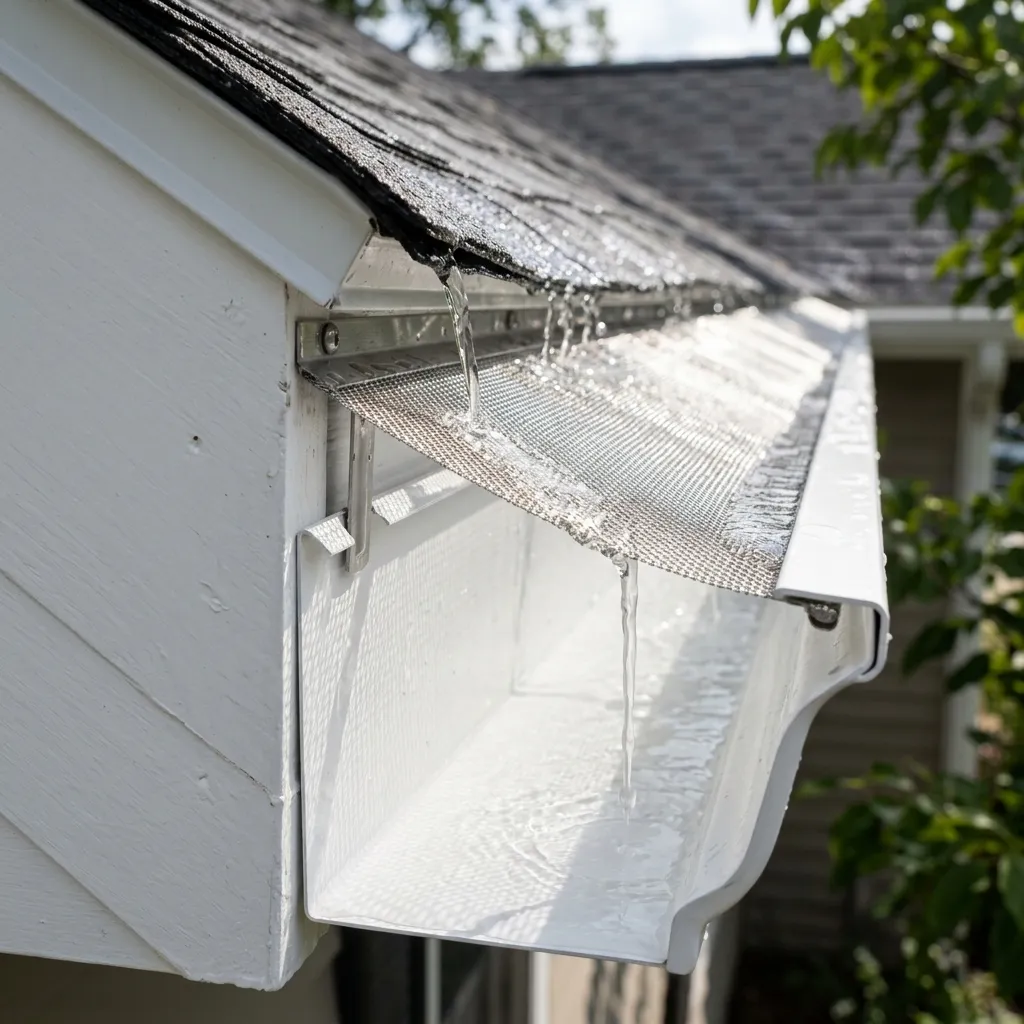 Brand new seamless aluminum gutters with installed micro-mesh leaf guards